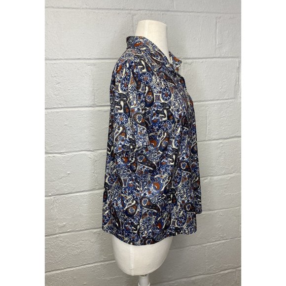 VTG 1970s Sears Disco Paisley Shirt Large 20 Women Polyester Perma Prest Blue - Picture 4 of 10